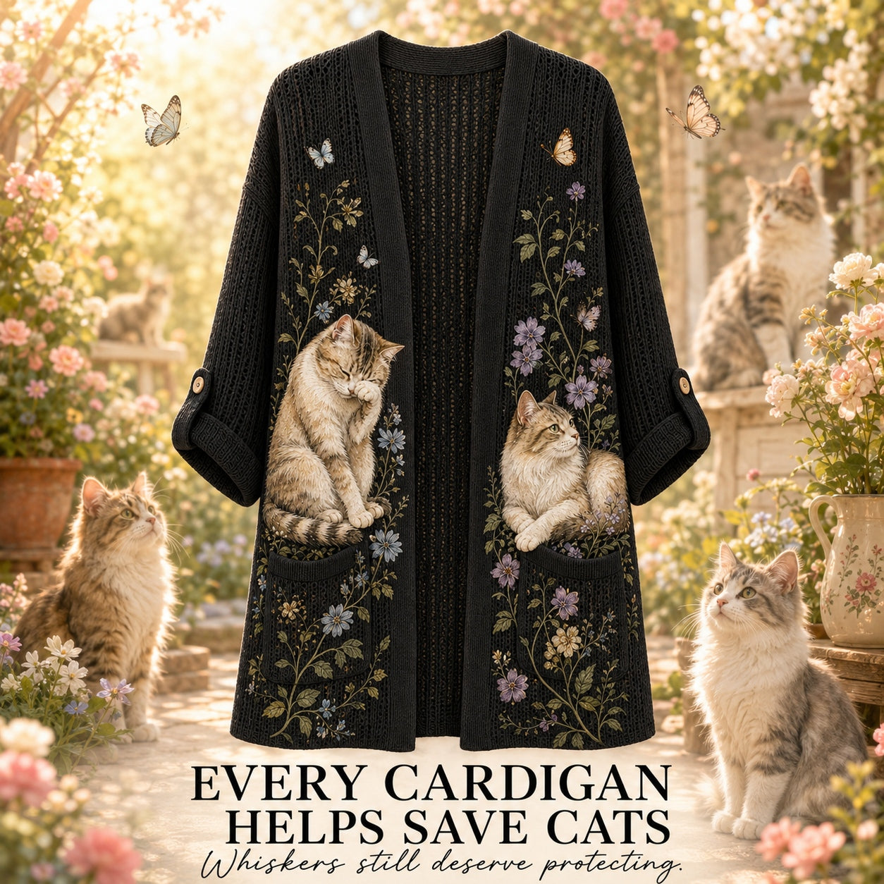 Women's Garden Cat Print Summer Cardigan