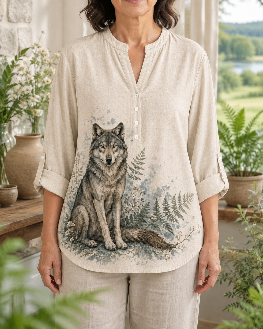 Women's Guardian Wolf Fern Summer Blouse