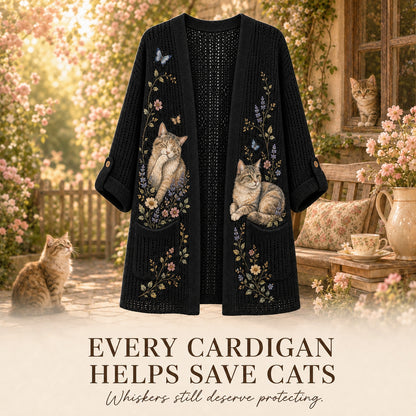Women's Cute Cat Garden Open-Front Summer Cardigan