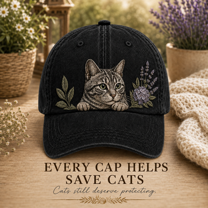 Cat Garden Peek Embroidered Washed Cap
