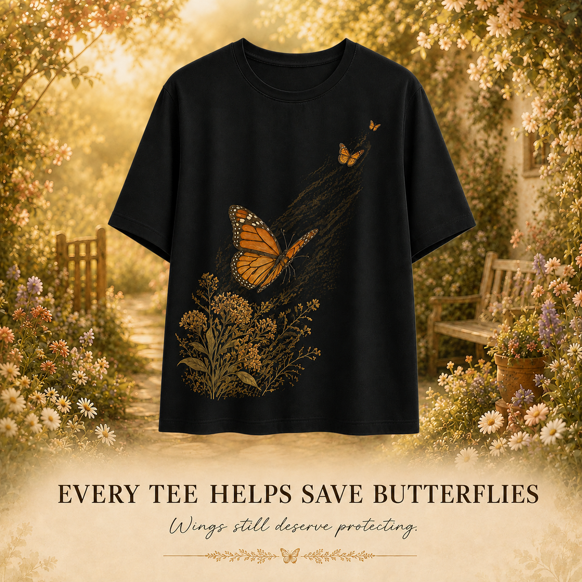 Women's Monarch Butterfly Garden Migration Summer Tee