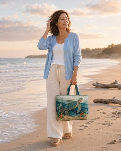 Sea Turtle Mosaic Tide Quilted Tote