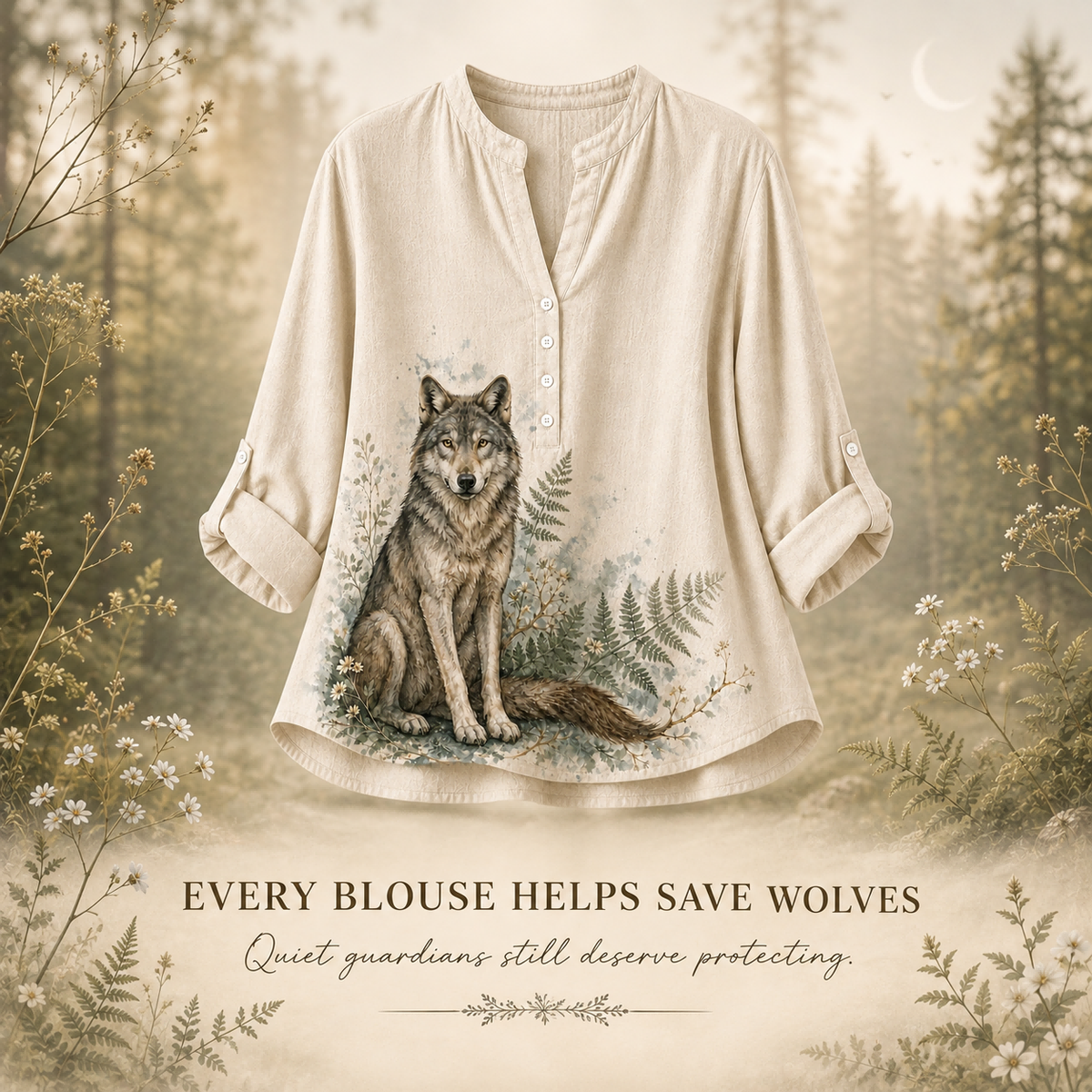 Women's Guardian Wolf Fern Summer Blouse