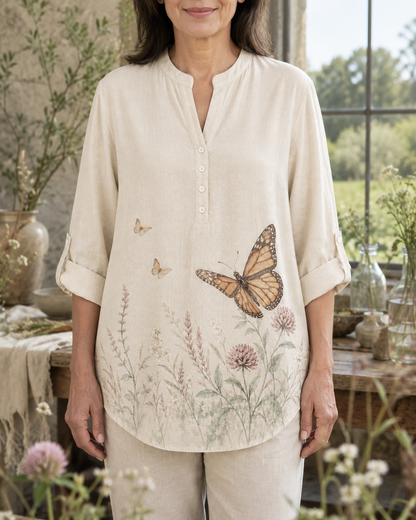 Women's Monarch Butterfly Wildflower Summer Blouse