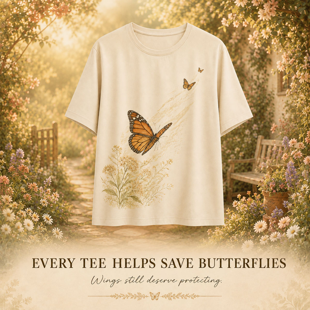 Women's Monarch Butterfly Garden Migration Summer Tee