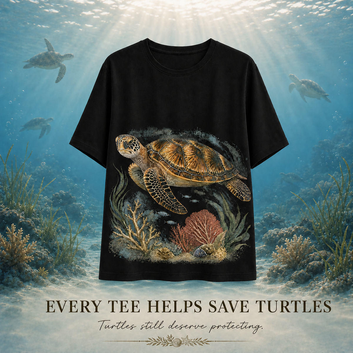 Women's Sea Turtle Tee black artwork