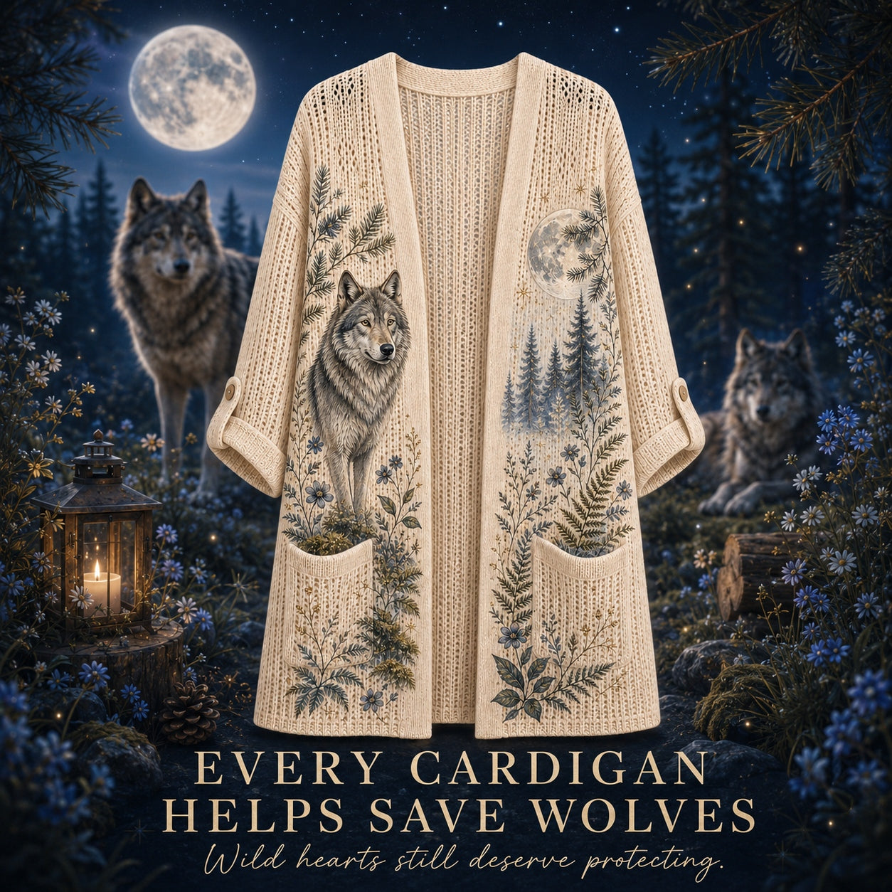 Women's Moonlit Forest Wolf Summer Cardigan
