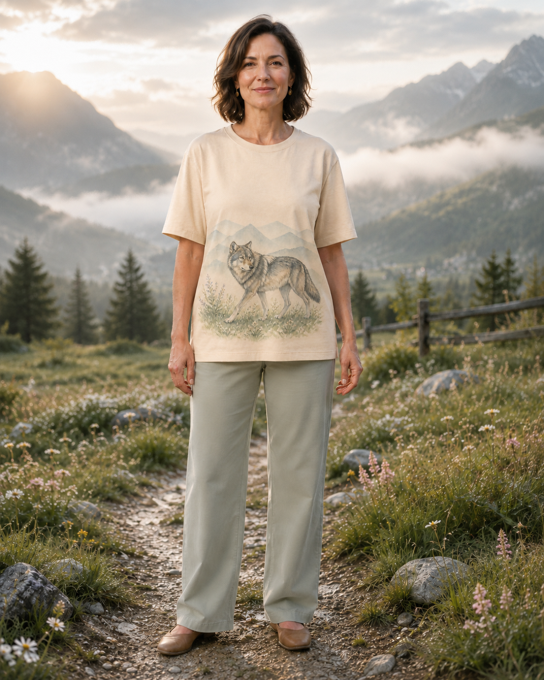 Women's Wolf Mountain Meadow Summer Tee lifestyle image 3