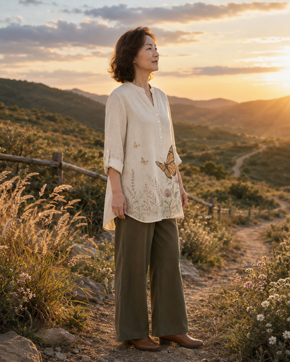 Women's Monarch Butterfly Wildflower Summer Blouse
