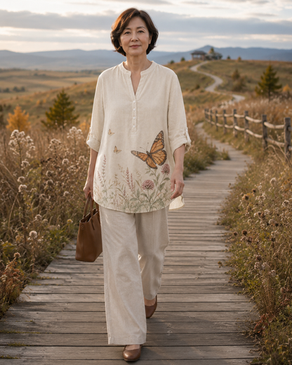 Women's Monarch Butterfly Wildflower Summer Blouse