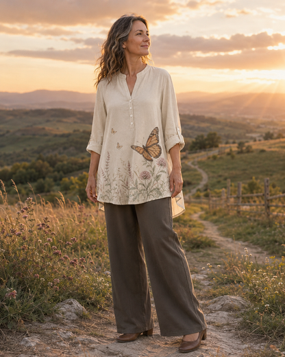 Women's Monarch Butterfly Wildflower Summer Blouse