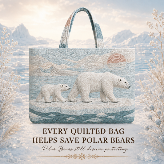 Polar Bear Arctic Passage quilted tote with a polar bear and cub in an icy landscape design
