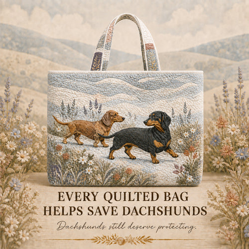 Dachshund Wildflower Walk quilted tote with two dachshunds in a wildflower meadow design