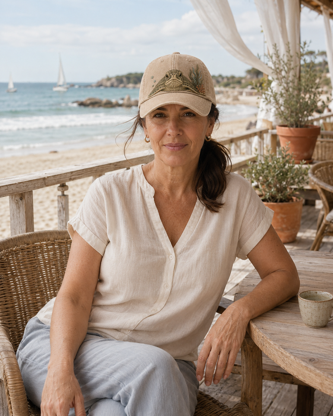 Sea Turtle Ocean Peek Embroidered Washed Cap