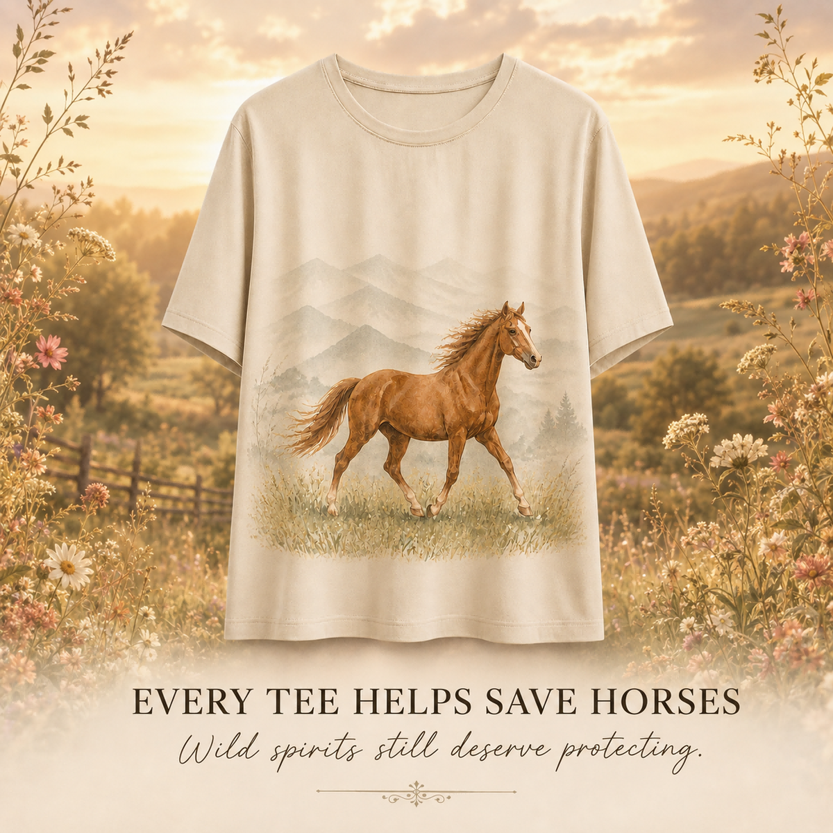 Women's Horse Running Meadow Summer Tee