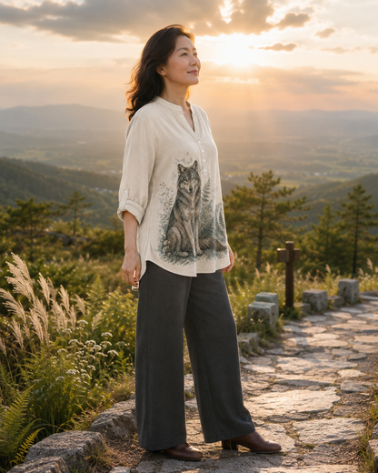 Women's Guardian Wolf Fern Summer Blouse