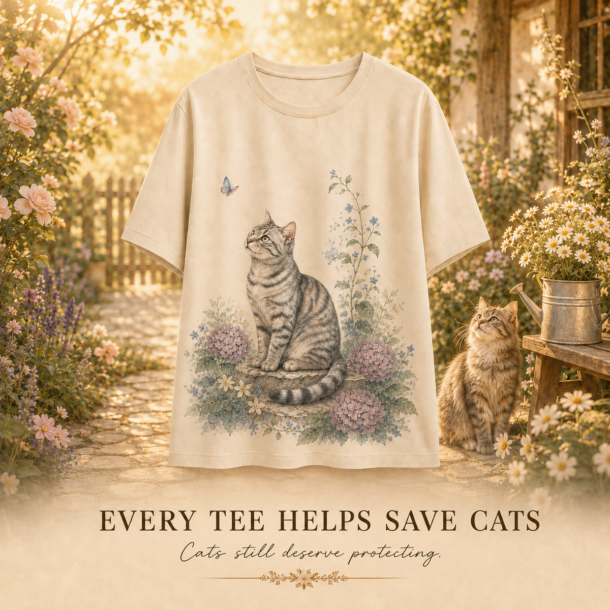 Women's Cat Tee beige artwork