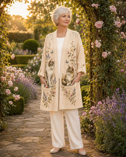Women's Summer Garden Cat Knit Cardigan