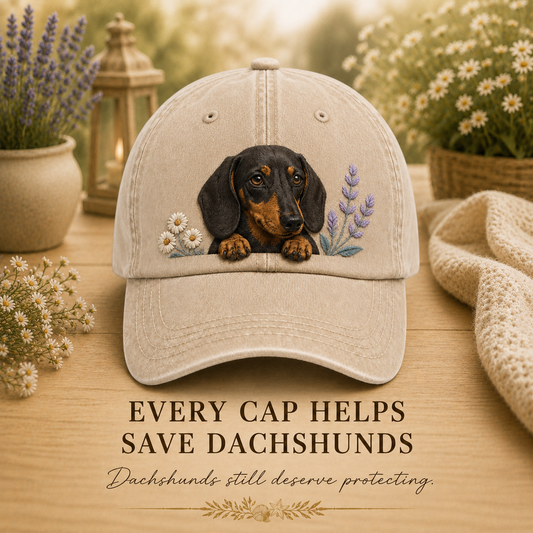 Dachshund Wildflower Peek Embroidered Washed Cap