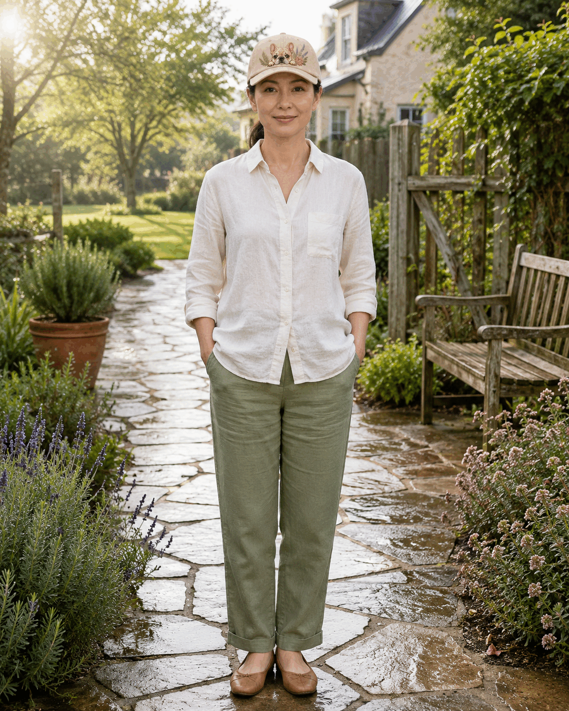 French Bulldog Lavender Peek Embroidered Washed Cap
