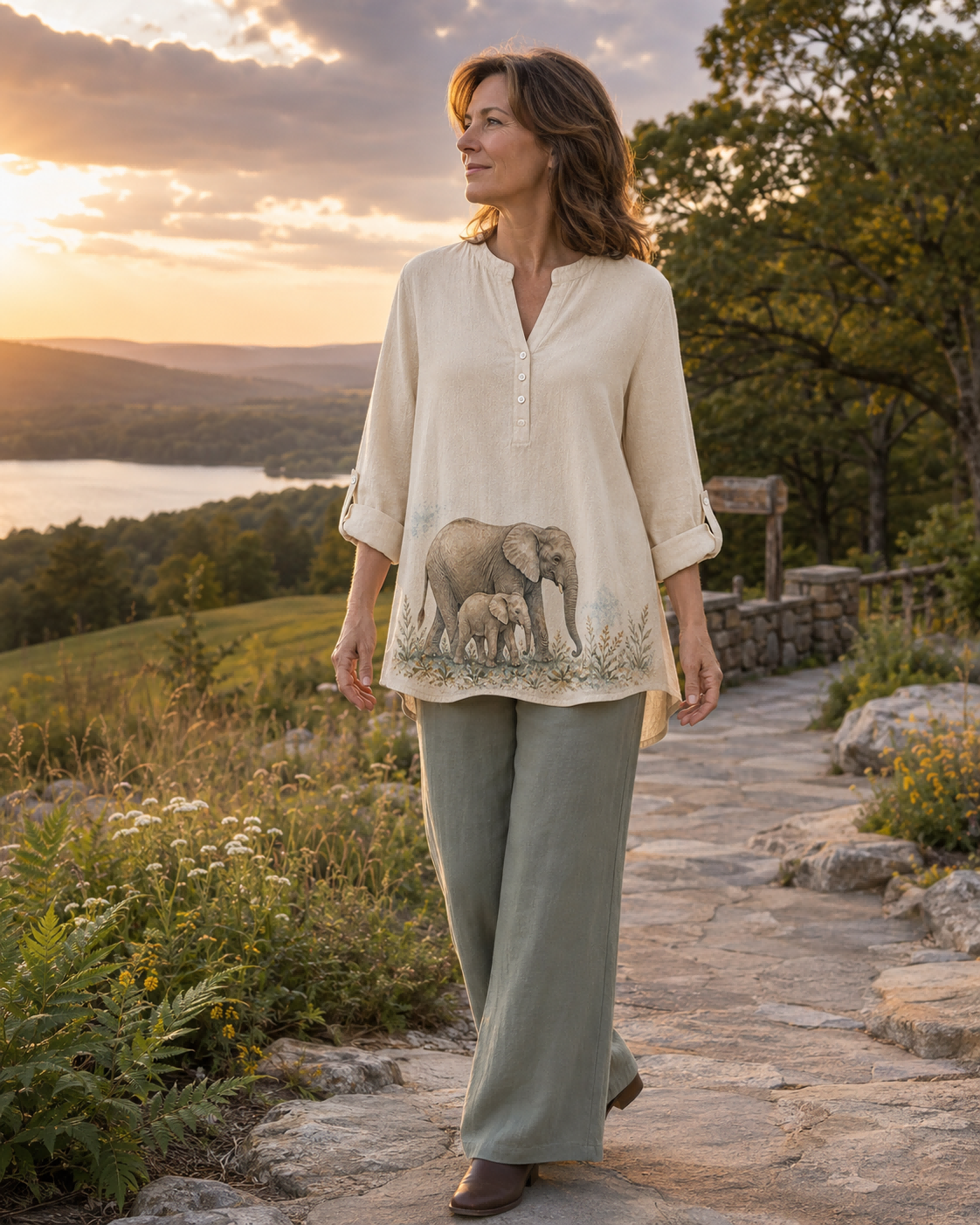 Women's Elephant Botanical Matriarch Summer Blouse lifestyle image 3