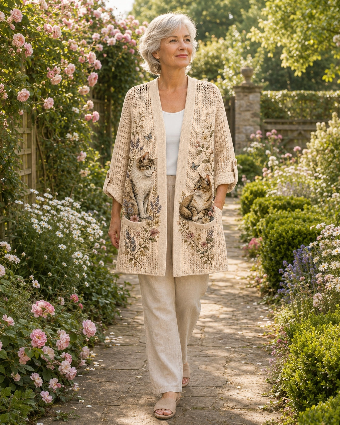 Women's Summer Garden Cat Knit Cardigan