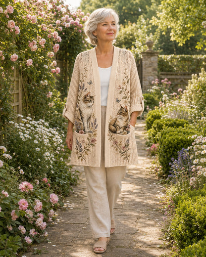 Women's Summer Garden Cat Knit Cardigan