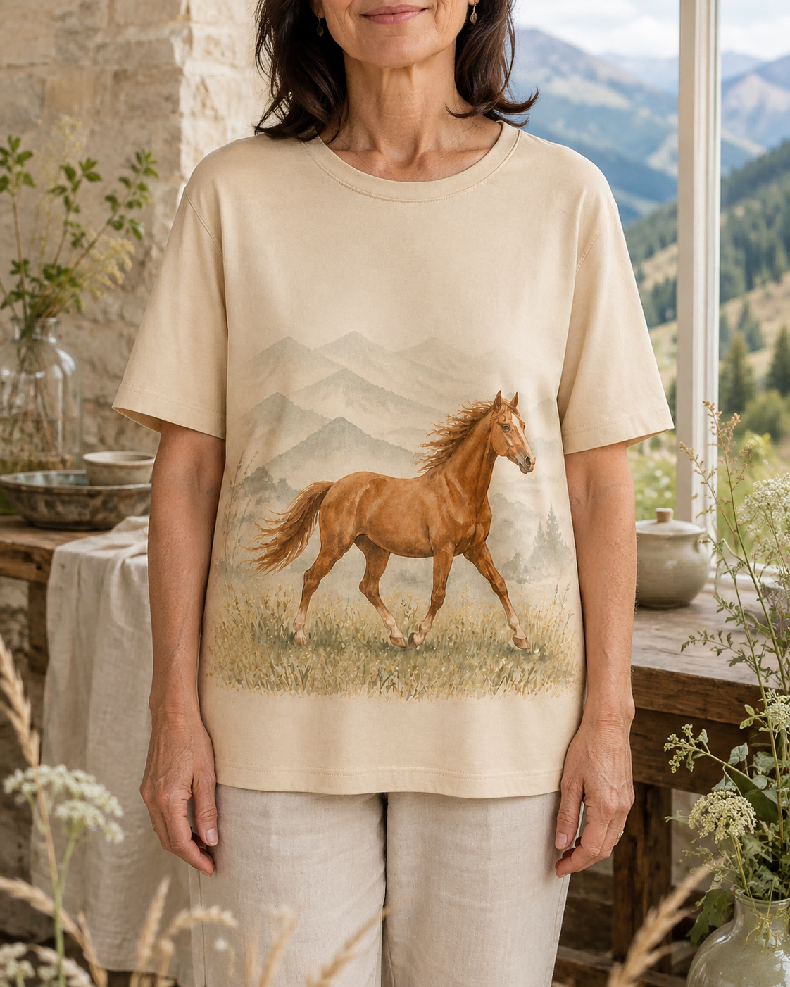 Women's Horse Running Meadow Summer Tee