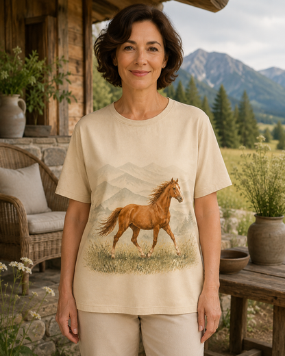 Women's Horse Running Meadow Summer Tee