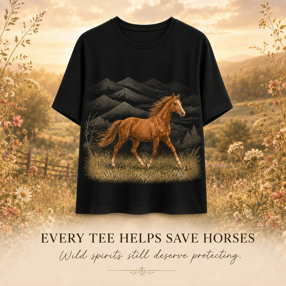 Women's Horse Running Meadow Summer Tee
