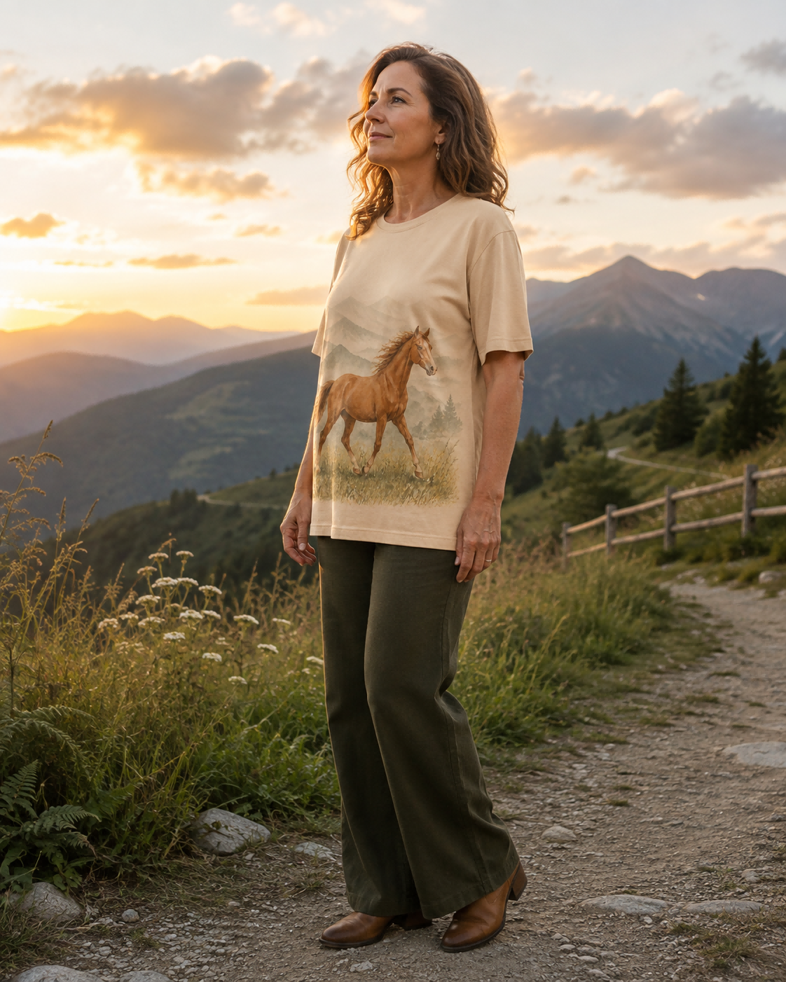 Women's Horse Running Meadow Summer Tee