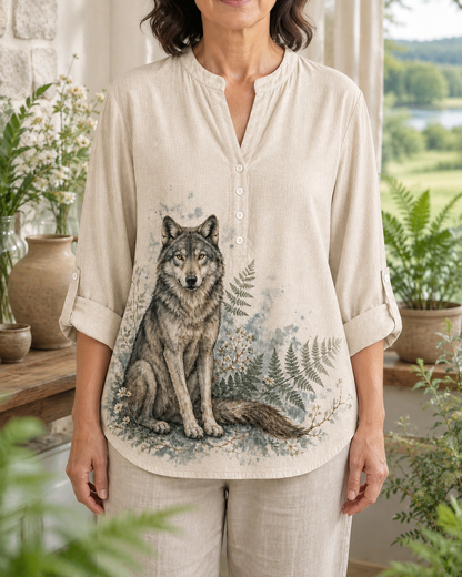 Women's Guardian Wolf Fern Summer Blouse