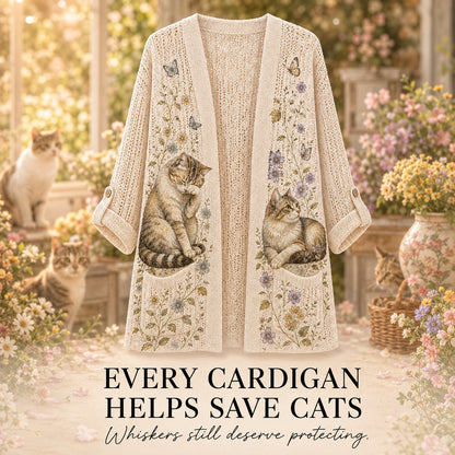 Women's Garden Cat Print Summer Cardigan