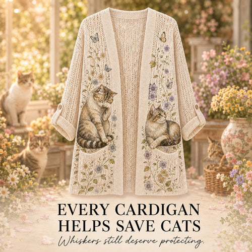 Women's Garden Cat Print Summer Cardigan