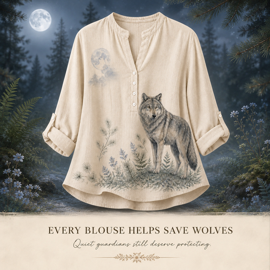 Women's Moonlit Wolf Botanical Summer Blouse