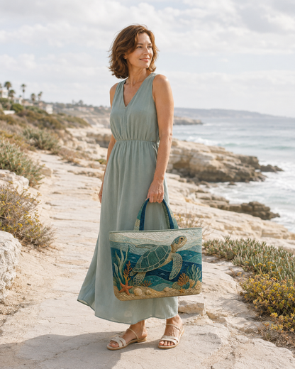 Sea Turtle Mosaic Tide Quilted Tote