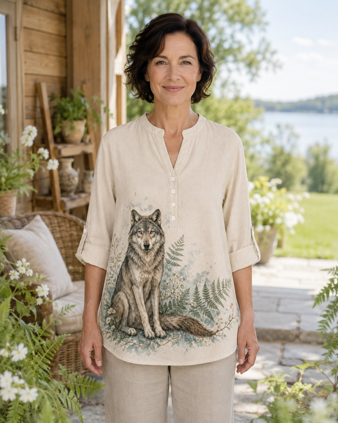 Women's Guardian Wolf Fern Summer Blouse