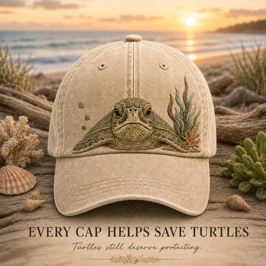 Sea Turtle Ocean Peek Embroidered Washed Cap