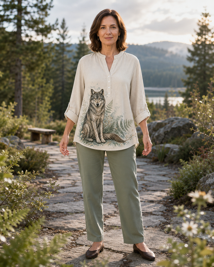 Women's Guardian Wolf Fern Summer Blouse
