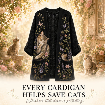 Women's Floral Garden Cat Lightweight Cardigan