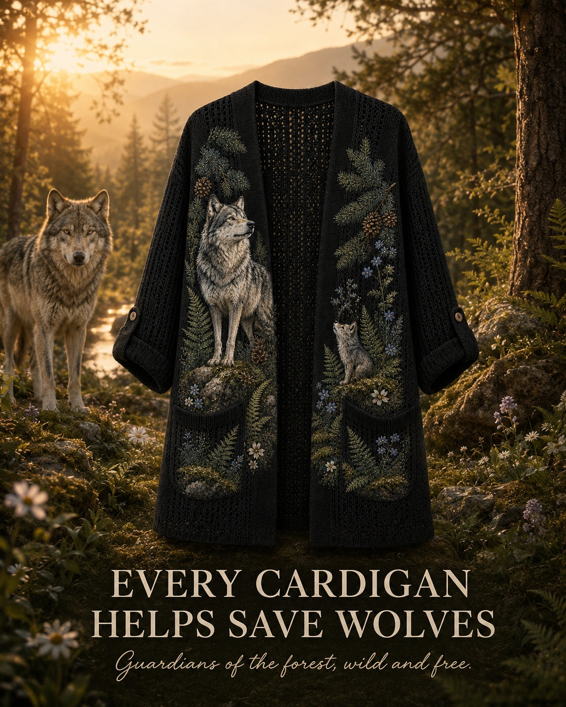 Women's Wild Wolf Forest Lightweight Cardigan