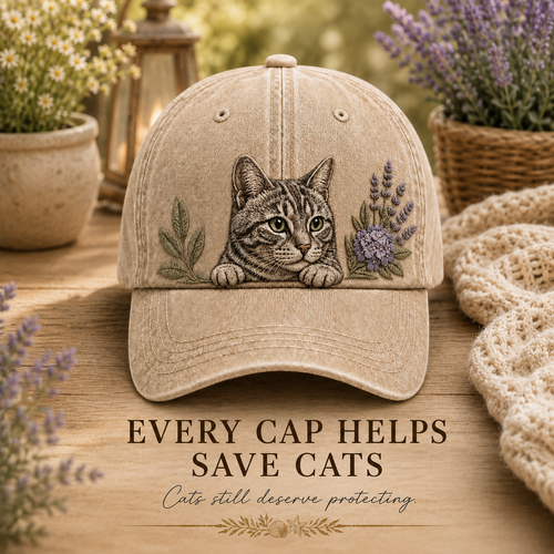 Cat Garden Peek Embroidered Washed Cap