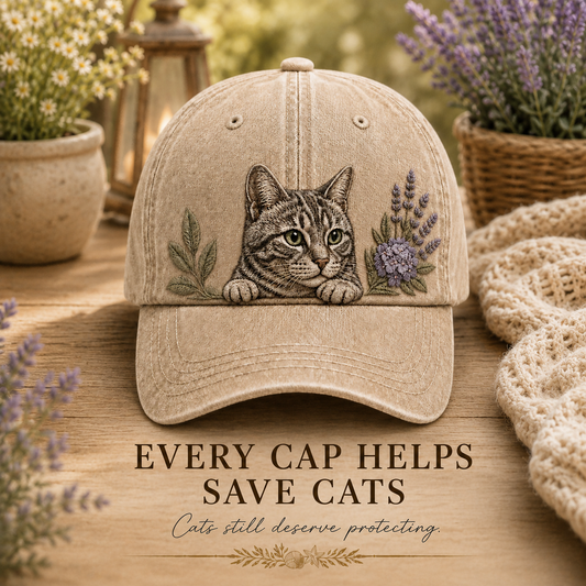 Cat Garden Peek Embroidered Washed Cap