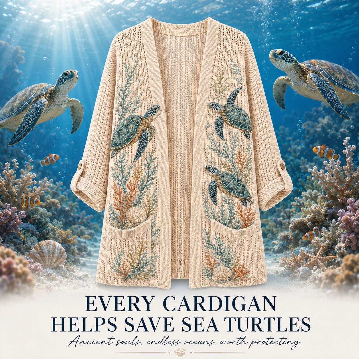 Women's Coral Sea Turtle Summer Cardigan