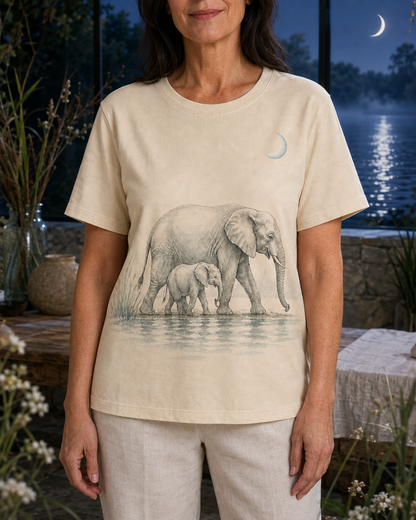 Women's Elephant Moonlit Waterhole Summer Tee lifestyle image 5