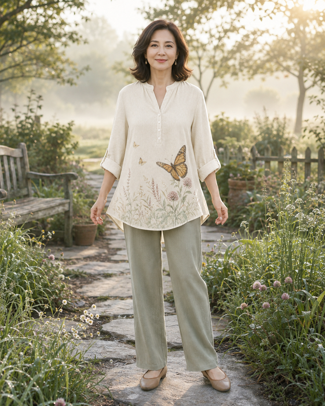 Women's Monarch Butterfly Wildflower Summer Blouse
