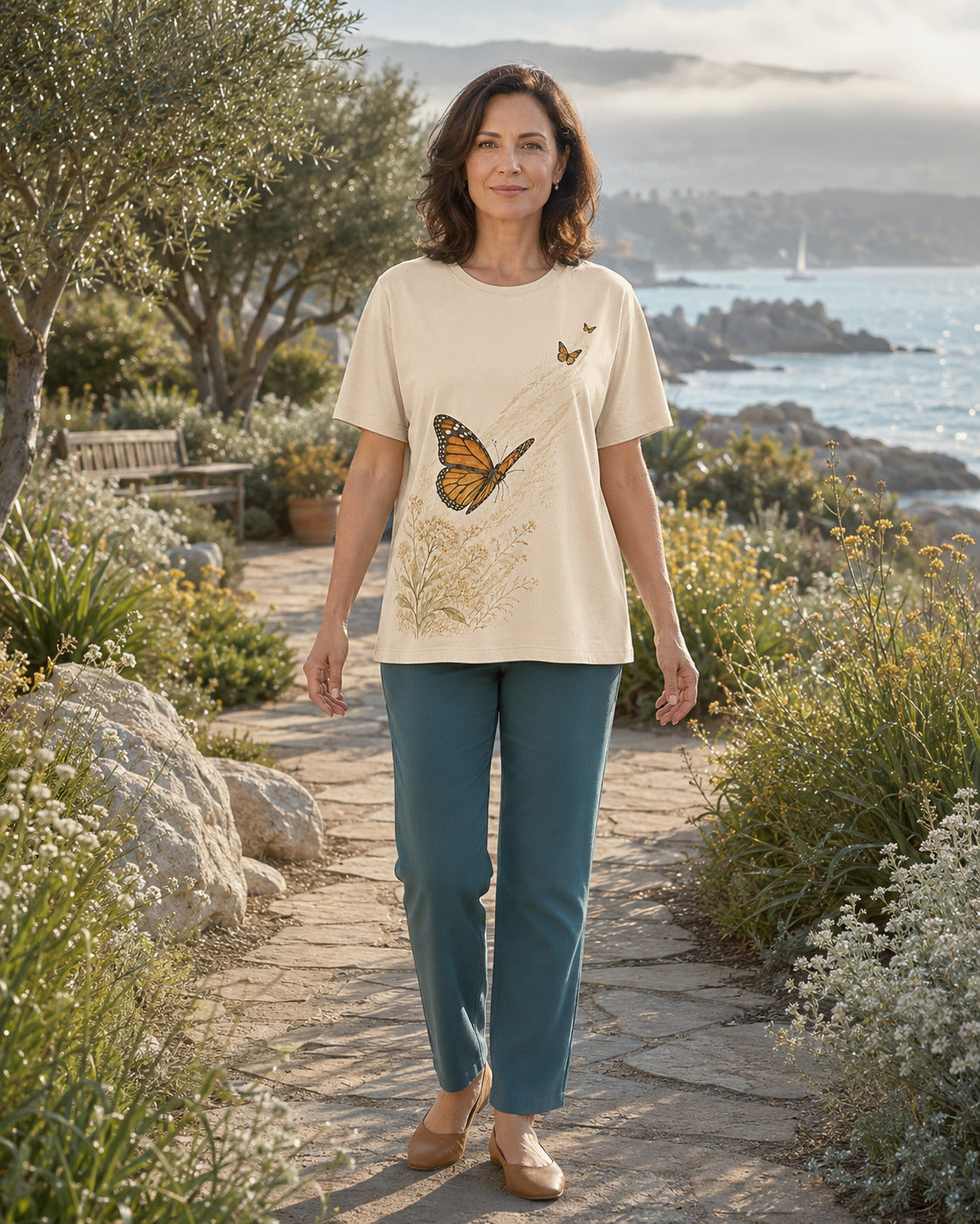 Women's Monarch Butterfly Garden Migration Summer Tee