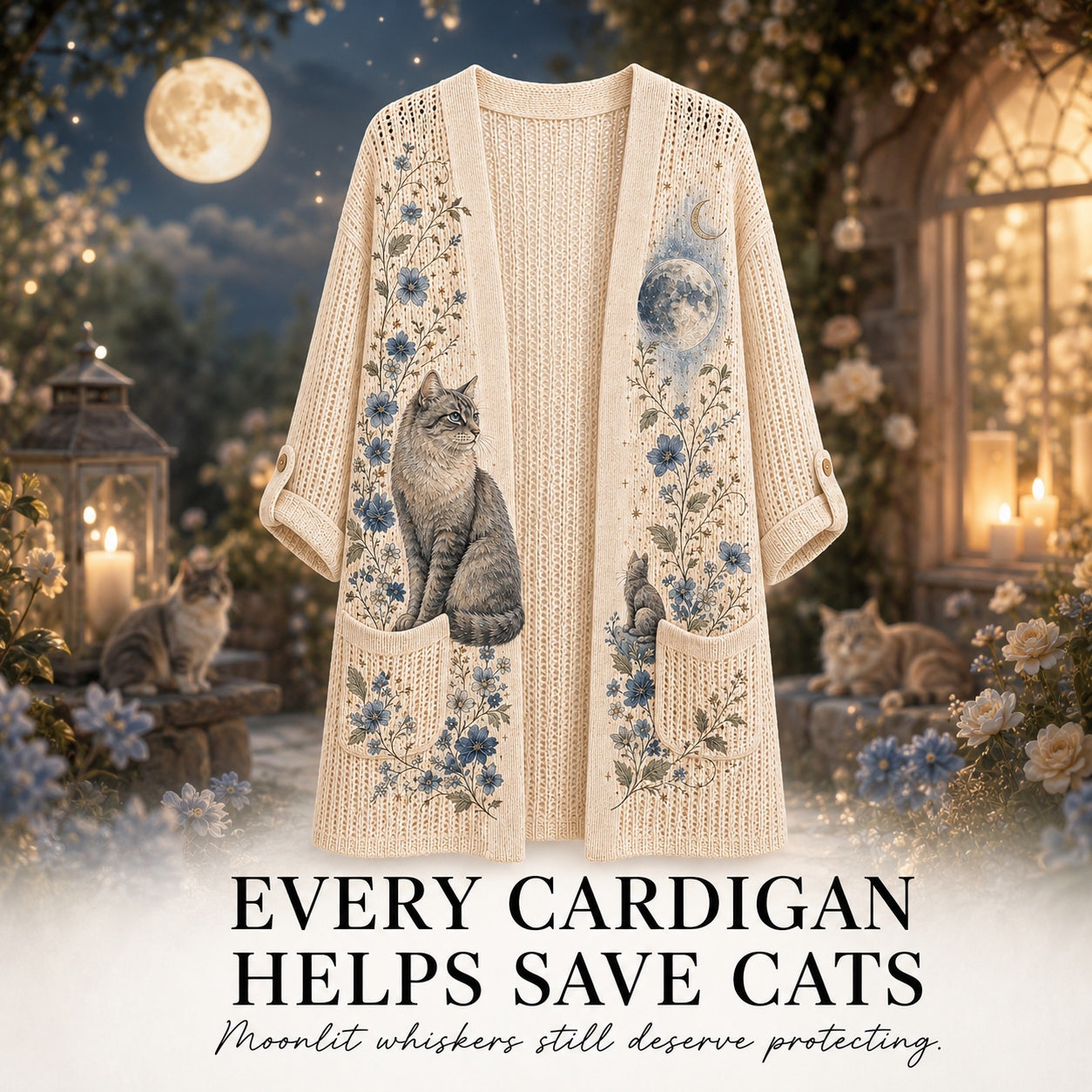 Women's Midnight Garden Cat Summer Cardigan