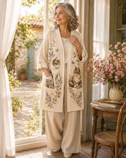 Women's Summer Garden Cat Knit Cardigan