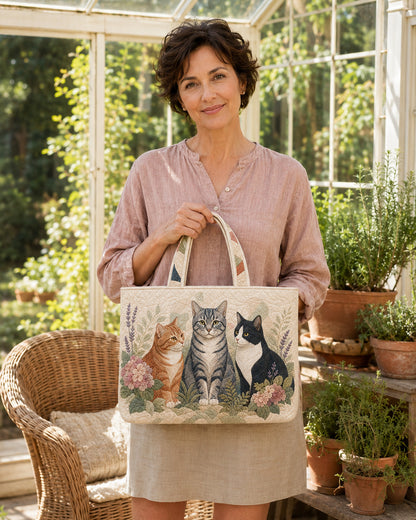 Botanical Garden Cats Quilted Tote